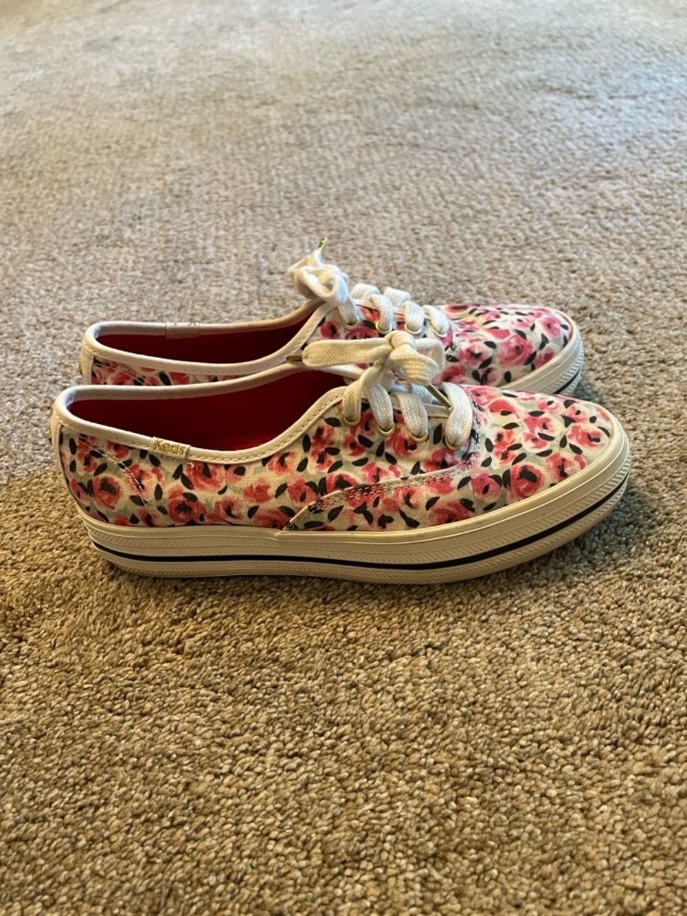 Keds for Kate Spade  Floral Tripe Kick Rose Garden Canvas Platform Sneakers 6